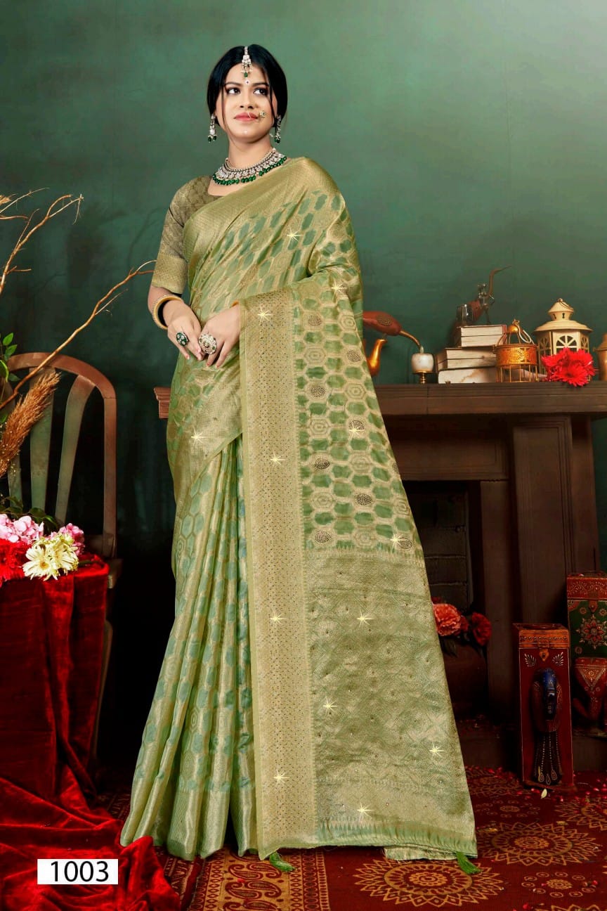 Shreya Saroski Vol 9 Swarovski Organza Sarees Wholesale Shop In Surat